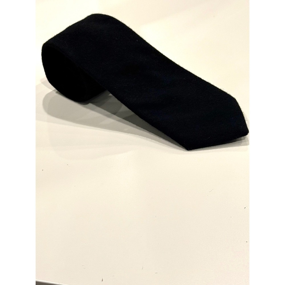 Place Two Mens Black Saxony Wool Tie Woven in England Vintage Solid Necktie